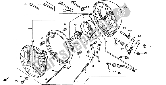 All parts for the Headlight (uk) of the Honda VT 125C 2007