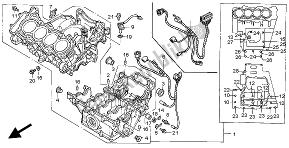 All parts for the Crankcase of the Honda CBR 600F 1999