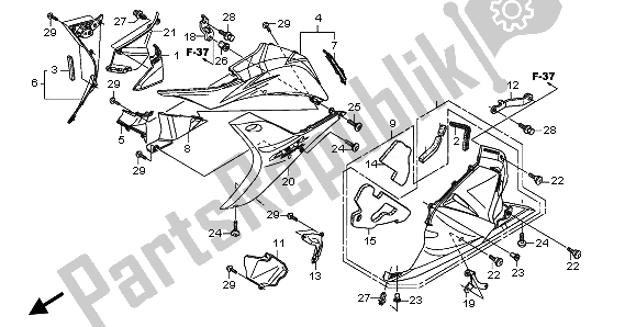 Alle onderdelen voor de Onderbak (l) van de Honda CBR 600 RR 2009