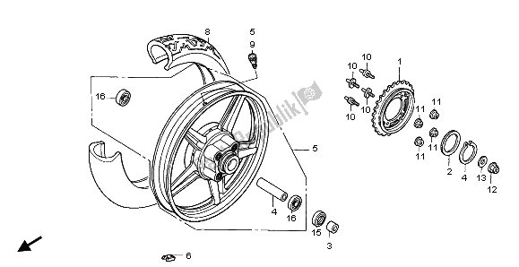 All parts for the Rear Wheel of the Honda CB 250 1997