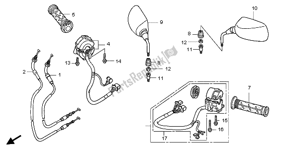 Todas las partes para Interruptor Y Cable Y Espejo de Honda FJS 400D 2009