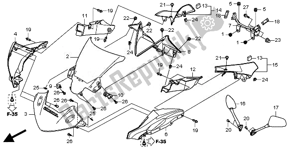 Tutte le parti per il Cappuccio Superiore del Honda CBR 250R 2011