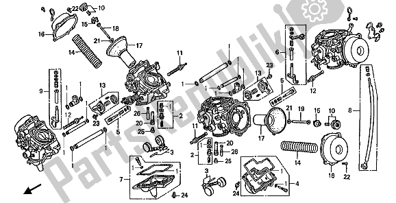 All parts for the Carburetor (component Parts) of the Honda ST 1100 1992