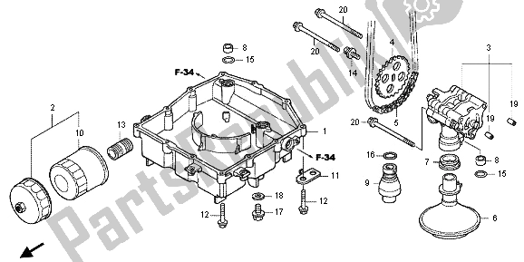 All parts for the Oil Pan & Oil Pump of the Honda VFR 800X 2013