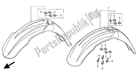 All parts for the Front Fender of the Honda CR 125R 2002