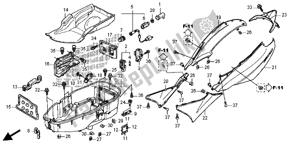 Tutte le parti per il Copertura Del Corpo E Vano Bagagli del Honda FES 125 2012