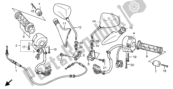 Alle onderdelen voor de Schakelaar & Kabel & Spiegel van de Honda FES 150A 2007