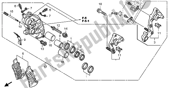 All parts for the R. Front Brake Caliper of the Honda ST 1300A 2010