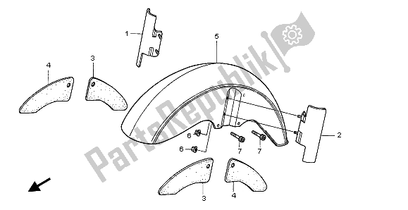 All parts for the Front Fender of the Honda GL 1500C 1999