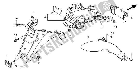 All parts for the Rear Fender of the Honda PES 150 2009