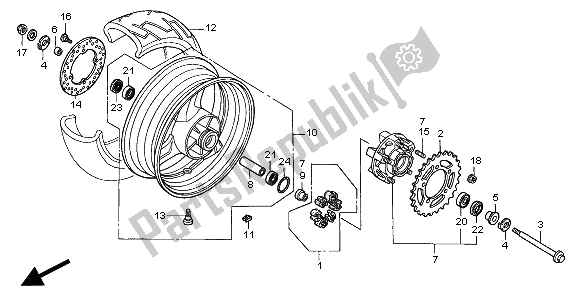 All parts for the Rear Wheel of the Honda CB 600F Hornet 2005