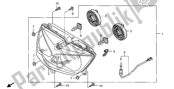 All parts for the Headlight (uk) of the Honda XL 1000V 2009