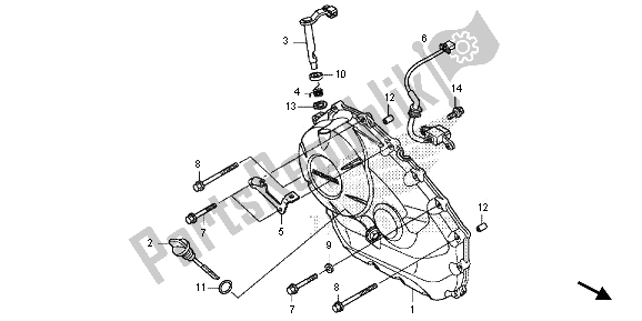 Alle onderdelen voor de Rechter Carterdeksel van de Honda NC 700 SA 2013