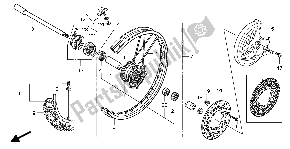 All parts for the Front Wheel of the Honda CRF 450X 2007