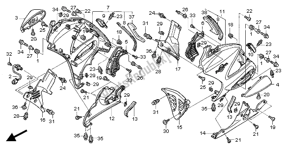 All parts for the Lower Cowl of the Honda ST 1300 2004