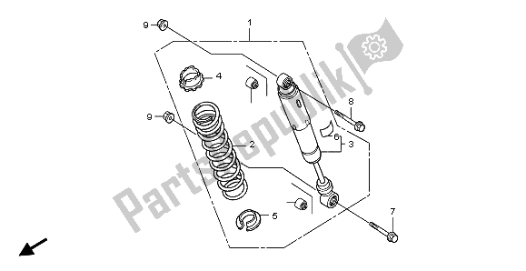 All parts for the Rear Cushion of the Honda TRX 300 EX Fourtrax 2004