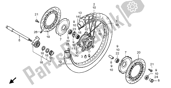 All parts for the Front Wheel of the Honda XL 600V Transalp 1999