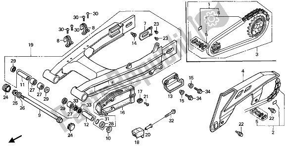 All parts for the Swingarm & Chain Case of the Honda XRV 750 Africa Twin 1993