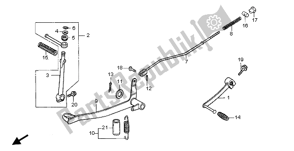 Alle onderdelen voor de Rempedaal En Kickstarterarm van de Honda XR 50R 2003