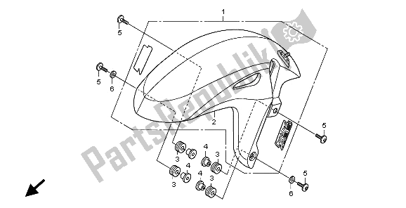 All parts for the Front Fender of the Honda CB 600F3A Hornet 2009