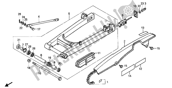 All parts for the Swingarm & Chain Case of the Honda CB 450S 1988