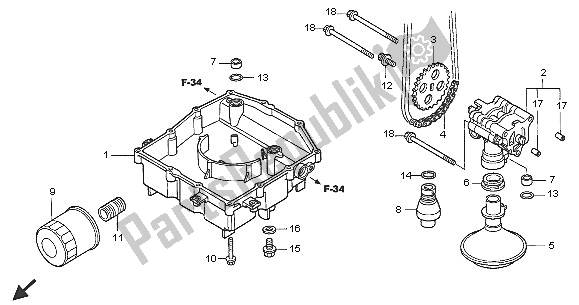 All parts for the Oil Pump of the Honda VFR 800 2005