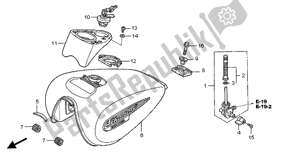 Alle onderdelen voor de Benzinetank van de Honda VT 125C 2001