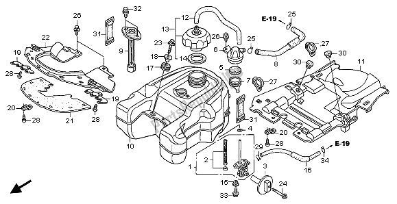 Alle onderdelen voor de Benzinetank van de Honda TRX 400 FA Fourtrax Rancher AT 2004