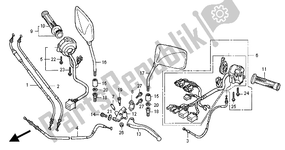 All parts for the Handle Lever & Switch & Cable of the Honda CB 600F Hornet 2004