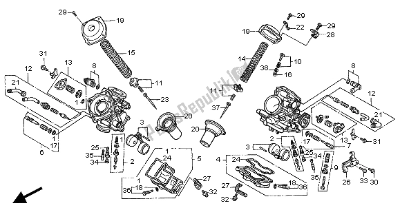 All parts for the Carburetor (component Parts) of the Honda NT 650V 2004