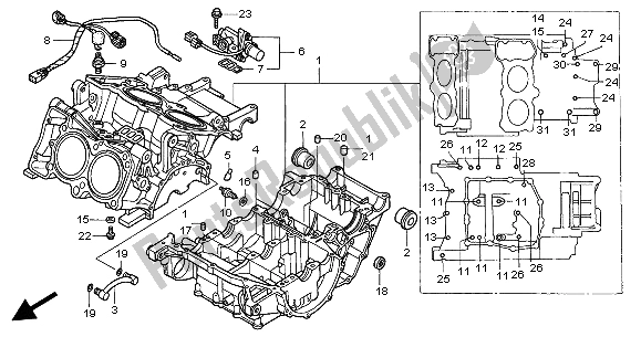 All parts for the Crankcase of the Honda VFR 800 2004