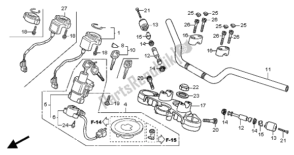 All parts for the Handle Pipe & Top Bridge of the Honda CB 900F Hornet 2005