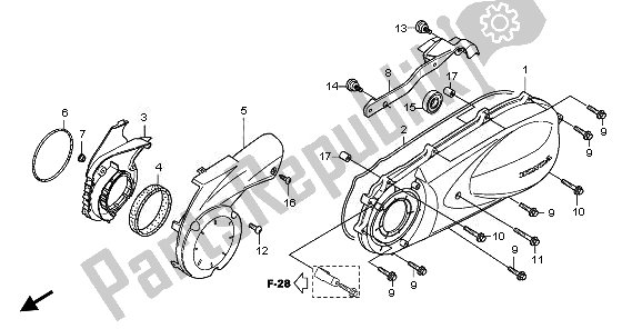 Alle onderdelen voor de Linker Carterdeksel van de Honda SH 300A 2007