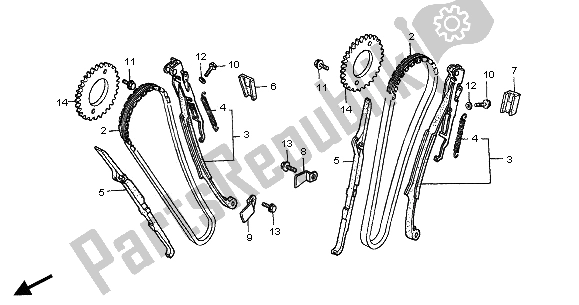 All parts for the Cam Chain & Tensioner of the Honda VT 750C2 2001