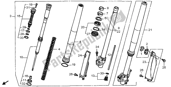 All parts for the Front Fork of the Honda CR 250R 1998
