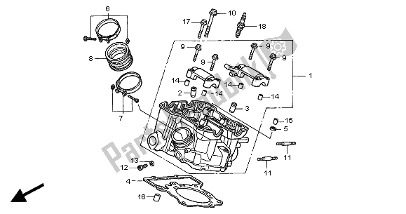 All parts for the Cylinder Head (rear) of the Honda XL 1000V 2000