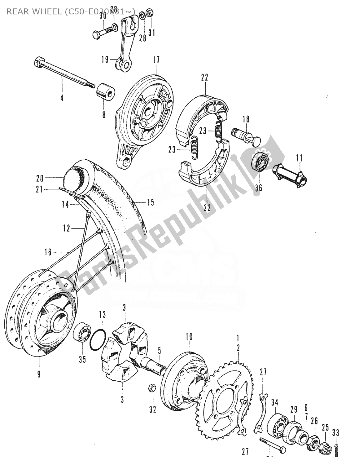 All parts for the Rear Wheel (c50-e030831~) of the Honda C 50 CUB 1969