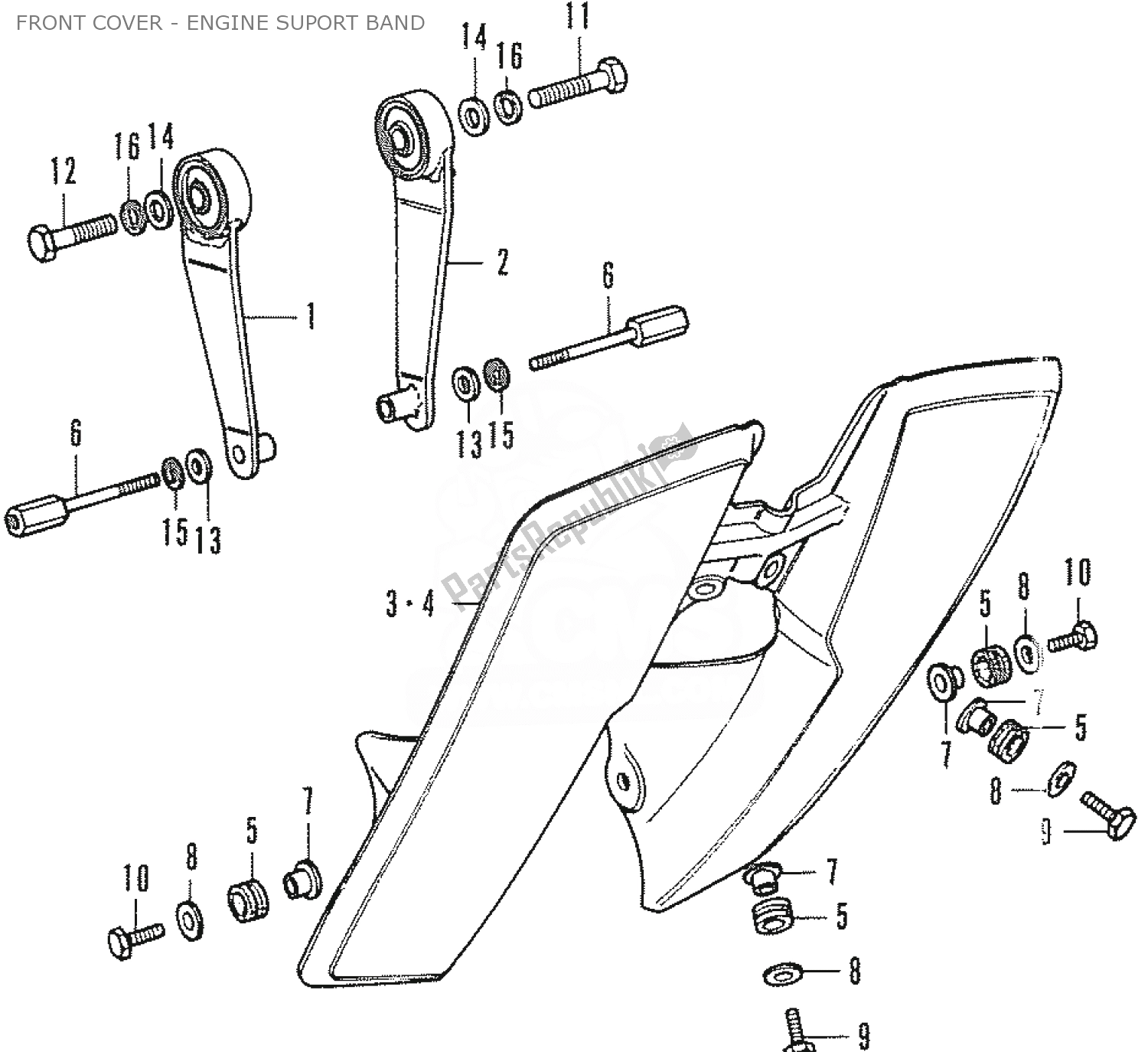 Alle onderdelen voor de Front Cover - Engine Suport Band van de Honda CF 70 Chaly 1950 - 2023