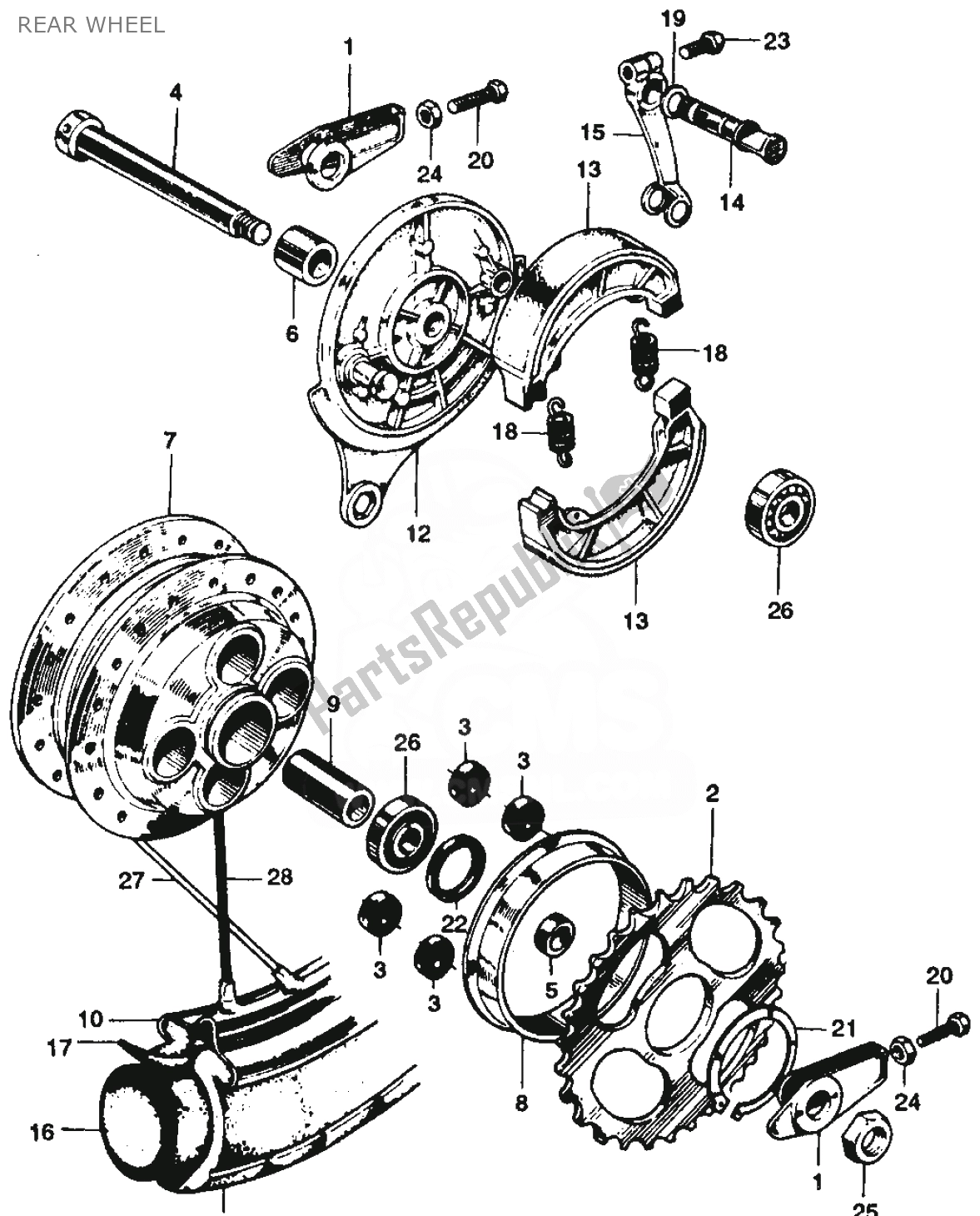 Alle onderdelen voor de Achterwiel van de Honda SS 125 1967