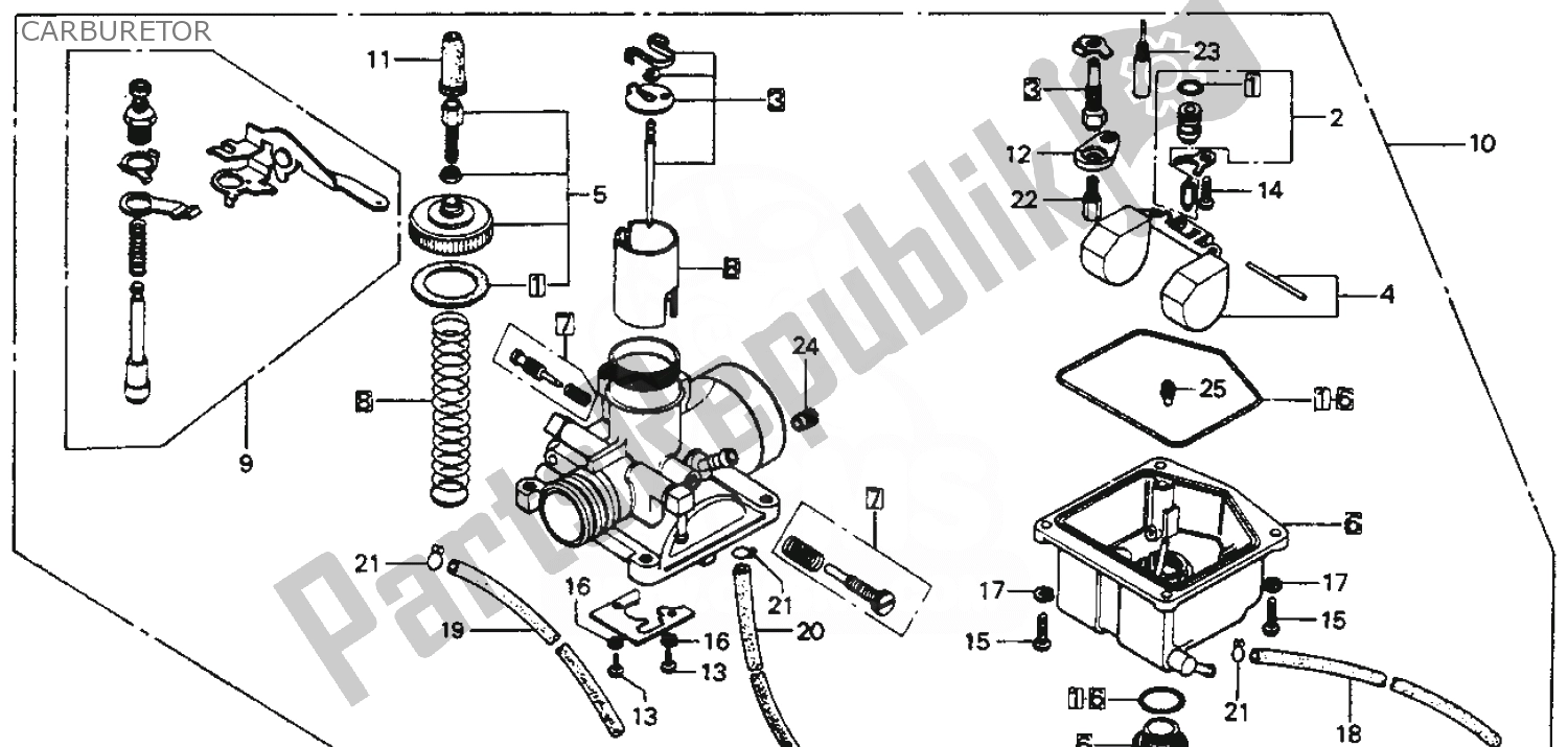 Toutes les pièces pour le Carburateur du Honda MT 125 1974