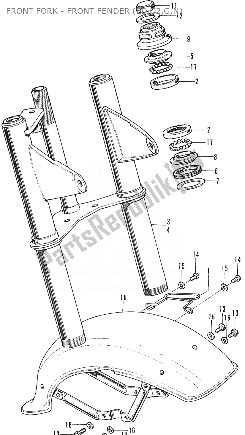 Todas as partes de Front Fork - Front Fender (ed,g2,g,n) do Honda ST 70 DAX 1950 - 2023