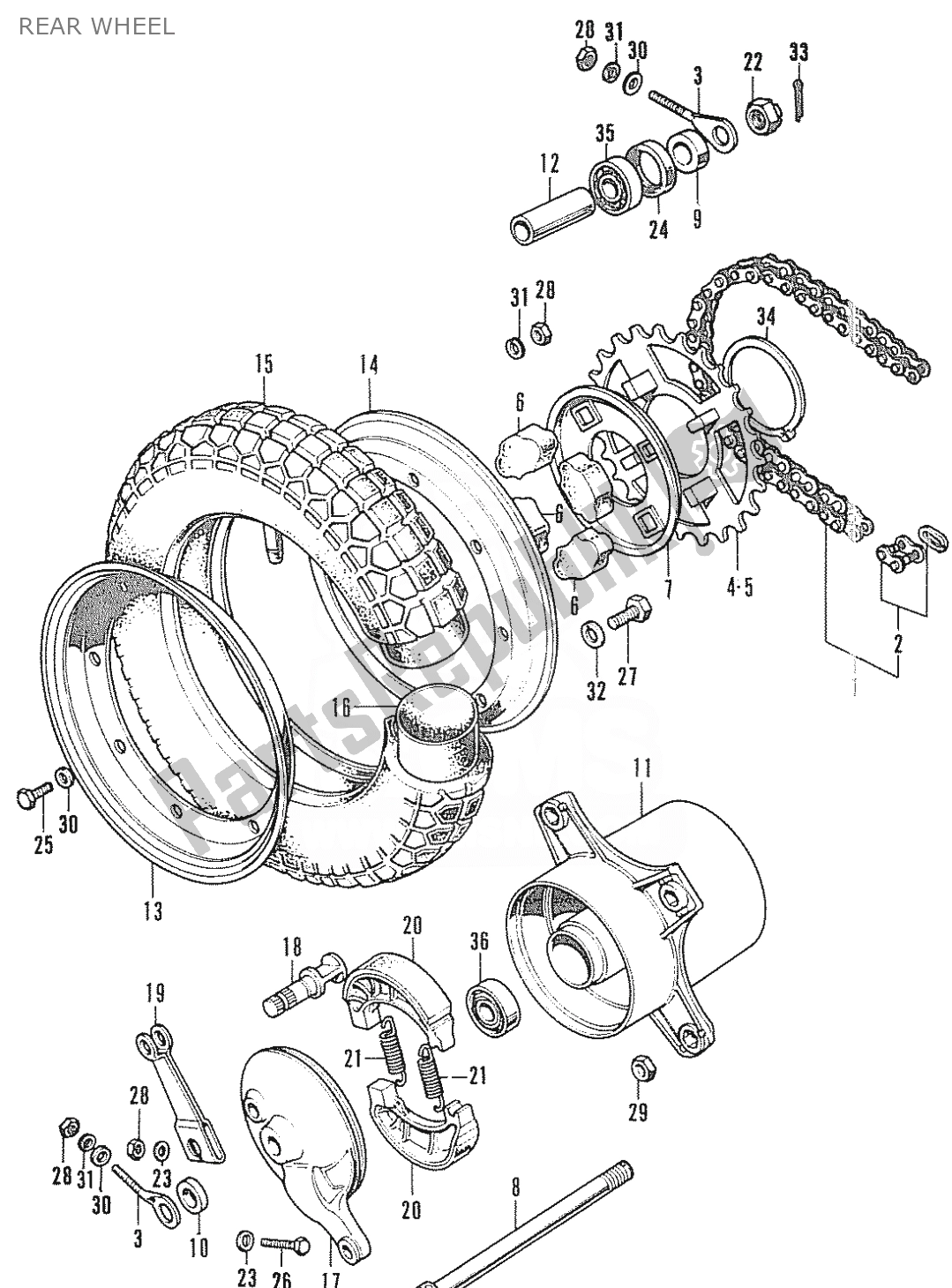 Alle onderdelen voor de Achterwiel van de Honda CF 70 Chaly 1950 - 2023