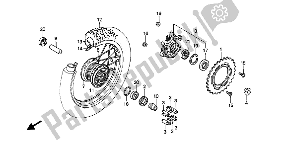 All parts for the Rear Wheel of the Honda NX 250 1991
