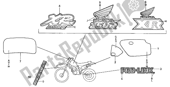 All parts for the Emblem & Mark of the Honda XR 250R 1989