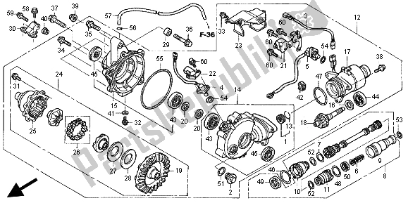 All parts for the Front Final Gear of the Honda TRX 680 FA Fourtrax Rincon 2012