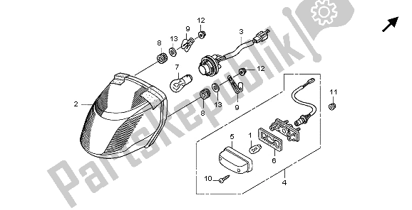 All parts for the Taillight of the Honda VTR 250 2009