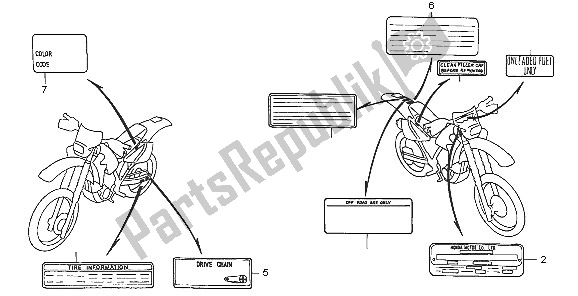 Alle onderdelen voor de Waarschuwingsetiket van de Honda XR 650R 2005