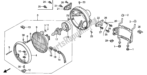 All parts for the Headlight (eu) of the Honda NTV 650 1993