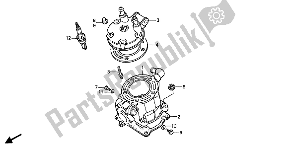 All parts for the Cylinder & Cylinder Head of the Honda CR 125R 1989