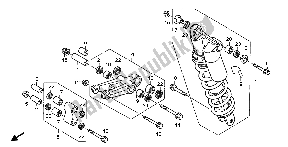 All parts for the Rear Cushion of the Honda XL 700V Transalp 2009